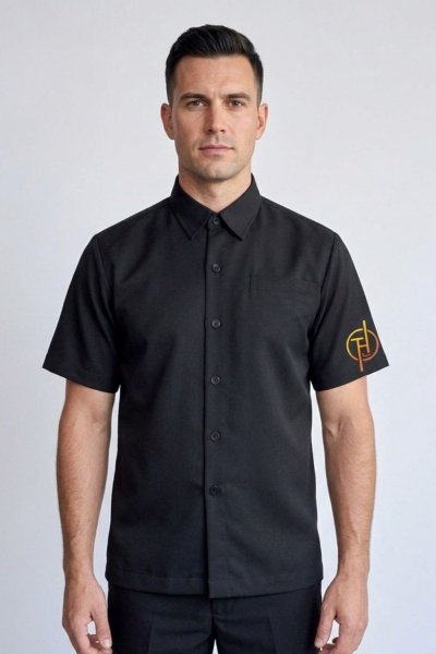 เสื้อซาฟารี แขนสั้น สีดำ