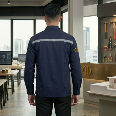 เสื้อช็อปแขนยาว สีกรม ผ้าดีวาย