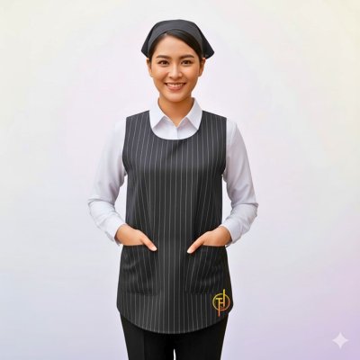 ผ้ากันเปื้อน สวมหัว ลายริ้วดำขาว