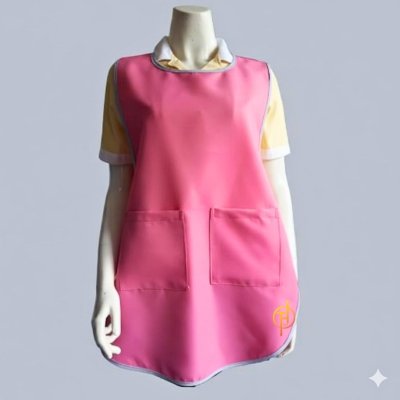 ผ้ากันเปื้อน สวมหัว สีชมพู