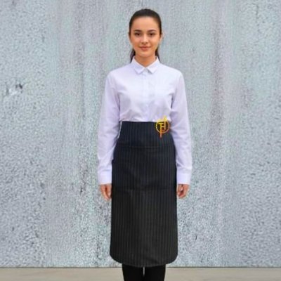 ผ้ากันเปื้อนครึ่งตัวยาว สีดำลายริ้วขาว