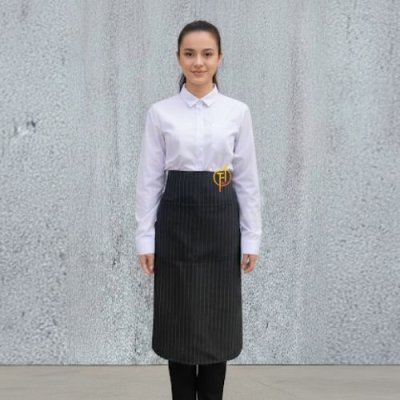 ผ้ากันเปื้อนครึ่งตัวยาว สีดำลายริ้วขาว