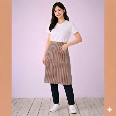 ผ้ากันเปื้อนครึ่งตัวสั้น ลายริ้วขาว-น้ำตาล