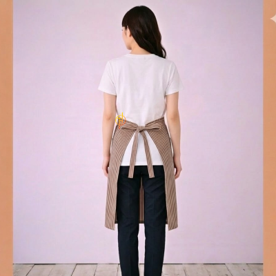 ผ้ากันเปื้อนครึ่งตัวสั้น ลายริ้วขาว-น้ำตาล