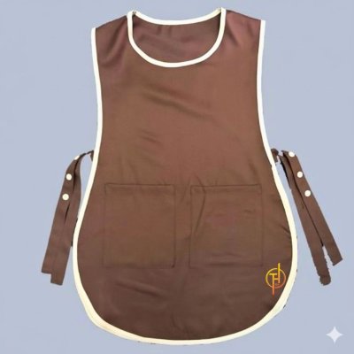 ผ้ากันเปื้อน สวมหัว สีน้ำตาลขอบขาว