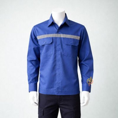 เสื้อช็อปแขนยาว สีน้ำเงิน ผ้าคอมพ์ทวิว