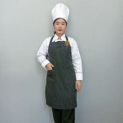 ผ้ากันเปื้อนเต็มตัว สีดำลายริ้วขาว