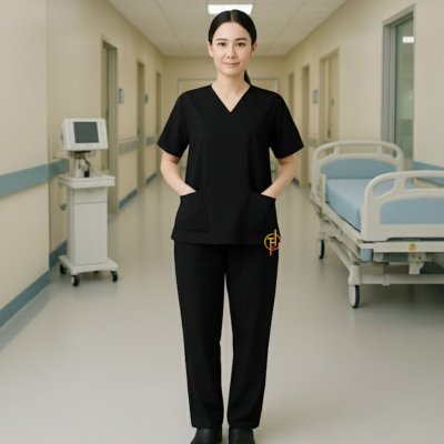 ชุดสครับ ผ้าดีวาย สีดำ