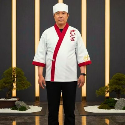 เสื้อเชฟญี่ปุ่น สีขาวกุ๊นแดง