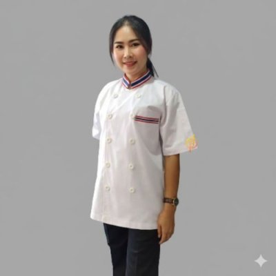 เสื้อกุ๊ก สากล แขนสั้น สีขาว แต่งแถบลายธงชาติ