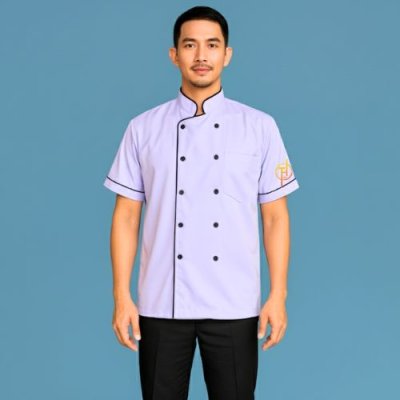 เสื้อกุ๊กสากล สีขาว กุ๊นดำ ผ้าดีวาย