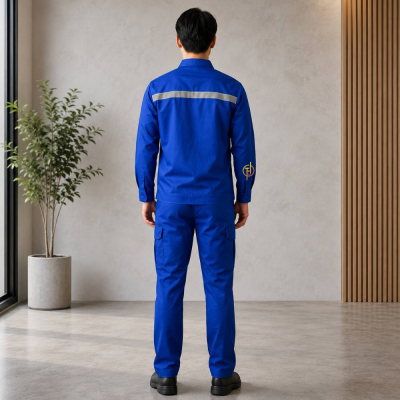 เสื้อช็อปแขนยาว สีน้ำเงิน ผ้าคอมทวิว