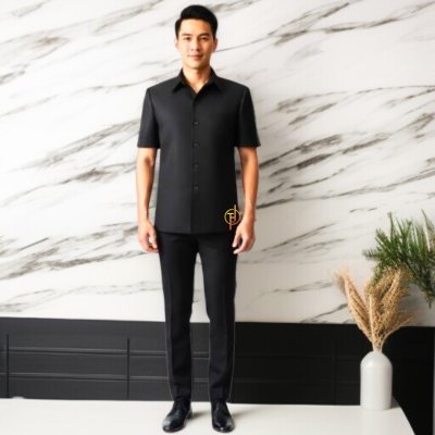 เสื้อซาฟารีสูท แขนสั้น สีดำ