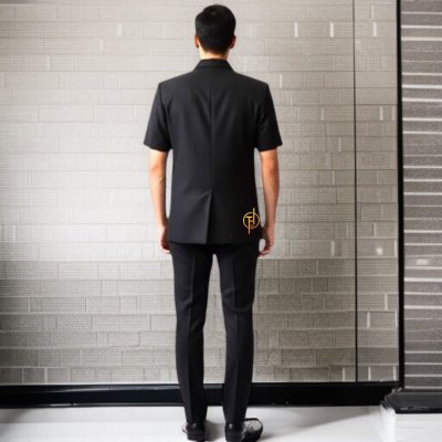 เสื้อซาฟารีสูท แขนสั้น สีดำ