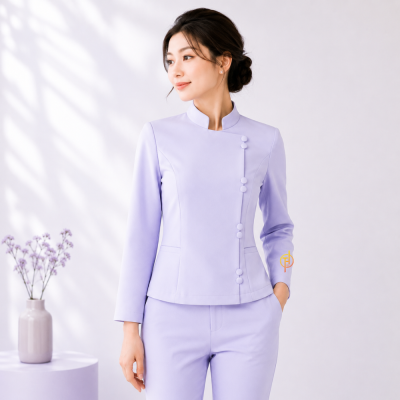 เสื้อพยาบาล แขนยาว คอจีนป้าย
