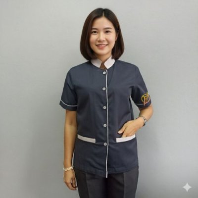 เสื้อแม่บ้าน คอจีน สีกรม แต่งเทา