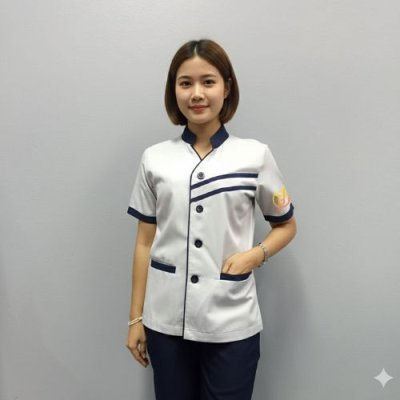 เสื้อแม่บ้าน คอจีน สีเทา เเต่งกรม