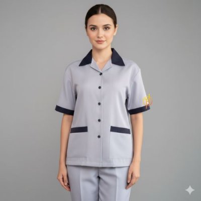 เสื้อแม่บ้าน คอฮาวาย สีเทาแต่งปกกรม เสื้อแม่บ้าน คอฮาวาย สีเทาแต่งปกกรม