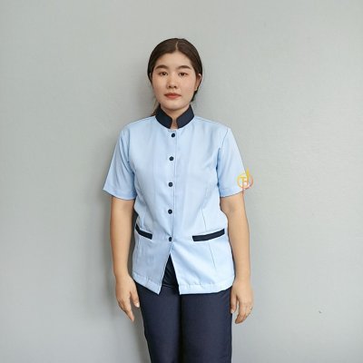 เสื้อแม่บ้าน คอจีน สีฟ้า