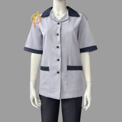 เสื้อแม่บ้าน คอฮาวาย สีเทาแต่งปกกรม