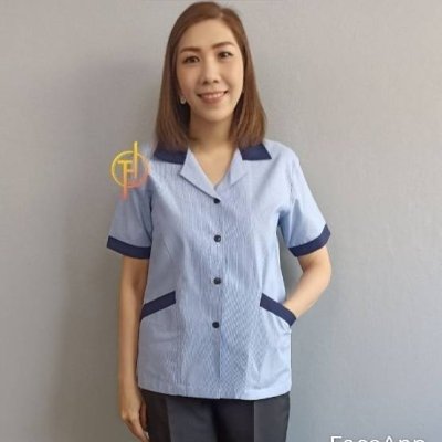 เสื้อแม่บ้าน คอฮาวาย ลายริ้วฟ้า ปกกรม เสื้อแม่บ้าน คอฮาวาย ลายริ้วฟ้า ปกกรม