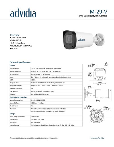 M-29-FW 2MP Fixed Bullet Network Camera