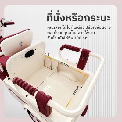 SABAI FIGURE รถสามล้อไฟฟ้า 2 ที่นั่ง ปรับเป็นกระบะบรรทุกได้ มอเตอร์ 800W แบตเตอรี่ 60V20Ah วิ่งไกล 40 กม.