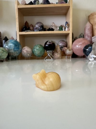 Orange Calcite Sleeping Cat mini carving