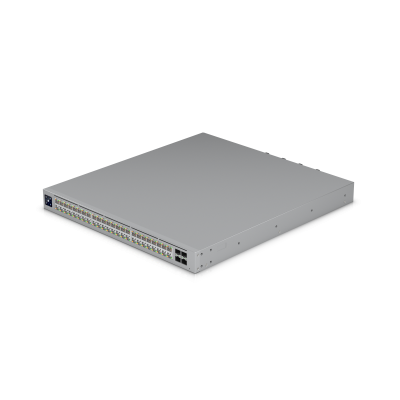ECS-48S-PoE (2150W) Enterprise Campus 48-port Etherlighting PoE+++ Layer 3 switch top angled view for high-availability enterprise campus networks
