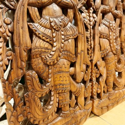 Thai Apsara in Wai (Sawasdee/Praying Hands) Wood Carving Pair 120cm