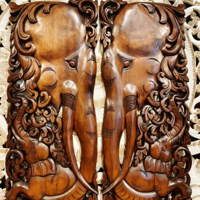 Large Chamcha Wood Elephant Family Wall Panel - 120cm Hand-Carved