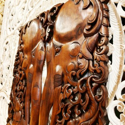 Large Chamcha Wood Elephant Family Wall Panel - 120cm Hand-Carved