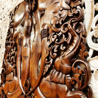 Large Chamcha Wood Elephant Family Wall Panel - 120cm Hand-Carved