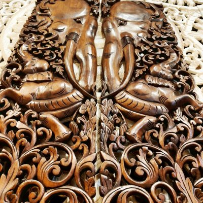 Large Chamcha Wood Elephant Family Wall Panel - 120cm Hand-Carved
