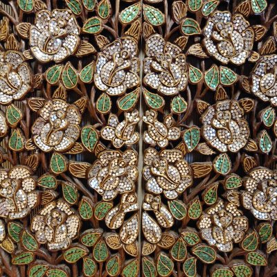 Set of 2: Exquisite Lanna Mirror-Inlay Rose Wood Carving Panels 14x36"