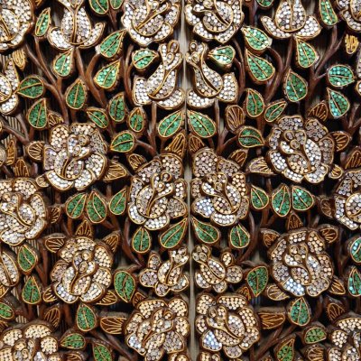 Set of 2: Exquisite Lanna Mirror-Inlay Rose Wood Carving Panels 14x36"