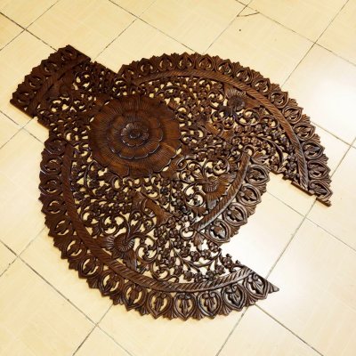 Round Floral Mandala Wood Carving Panel (90 cm, 3-Piece Set)