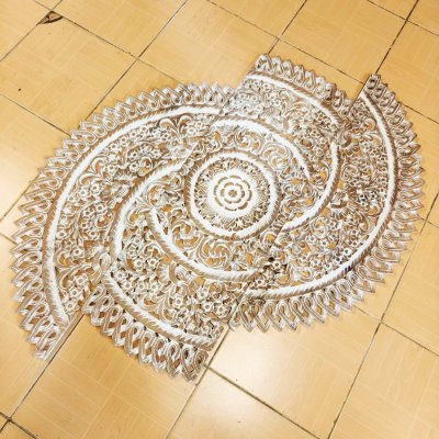 Intricate Thai Round Mandala Wood Carving (90cm, 3-Piece Set)