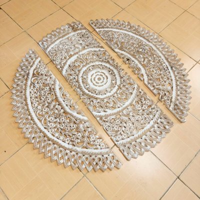 Intricate Thai Round Mandala Wood Carving (90cm, 3-Piece Set)