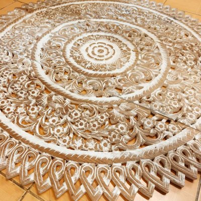 Intricate Thai Round Mandala Wood Carving (90cm, 3-Piece Set)