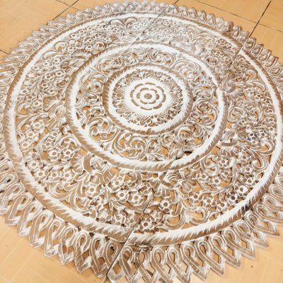 Intricate Thai Round Mandala Wood Carving (90cm, 3-Piece Set)