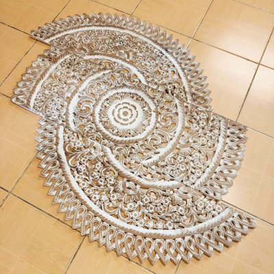 Intricate Thai Round Mandala Wood Carving (90cm, 3-Piece Set)