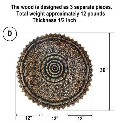 Hand Carved Lotus Mandala Round Wood Wall Art 90cm