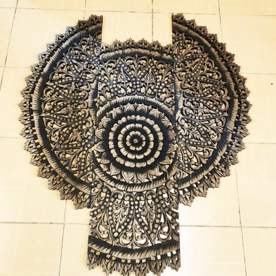 Hand Carved Lotus Mandala Round Wood Wall Art 90cm