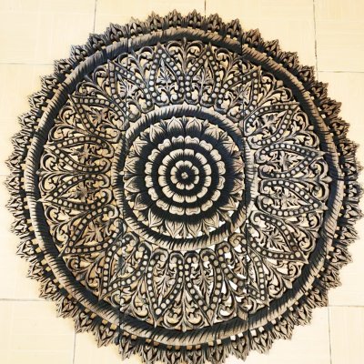 Hand Carved Lotus Mandala Round Wood Wall Art 90cm