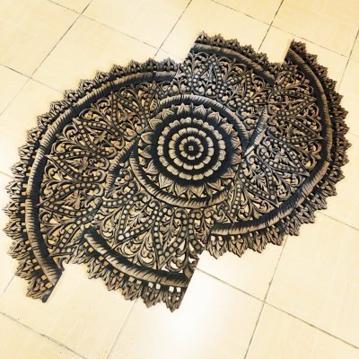 Hand Carved Lotus Mandala Round Wood Wall Art 90cm