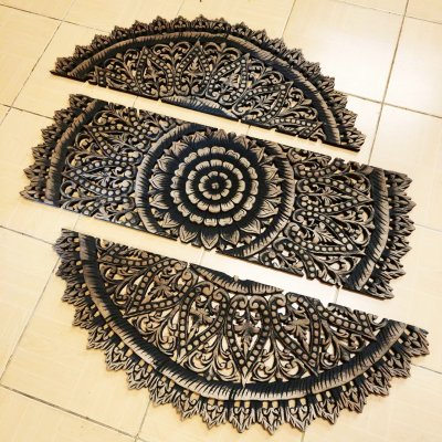 Hand Carved Lotus Mandala Round Wood Wall Art 90cm