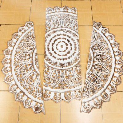 Distressed White Wash Flower Mandala 3-Piece Wood Wall Art 90cm