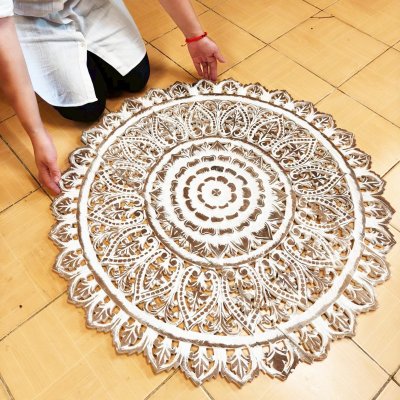 Distressed White Wash Flower Mandala 3-Piece Wood Wall Art 90cm