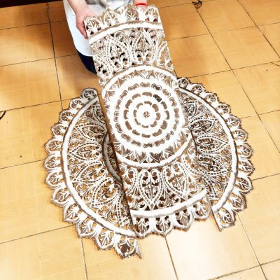 Distressed White Wash Flower Mandala 3-Piece Wood Wall Art 90cm